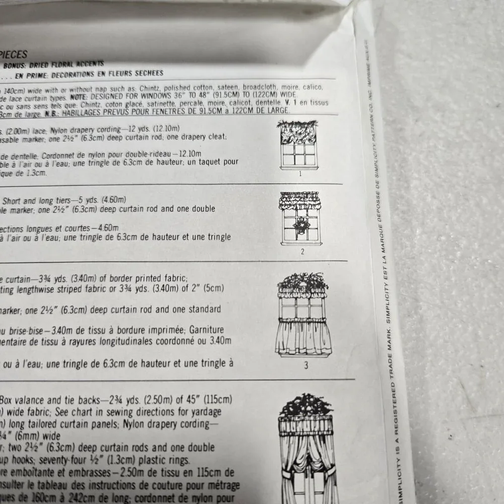 Simplicity 8401 Home WINDOW TREATMENTS CURTAINS VALANCES Sewing Pattern Uncut
